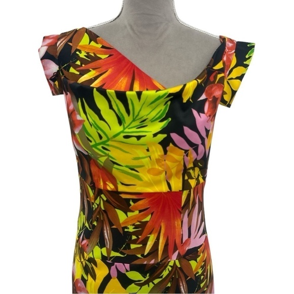 Joseph Ribkoff Tropical Palm Print Short Sleeve Sheath Dress -Multicolor -Size 6 - Picture 3 of 7